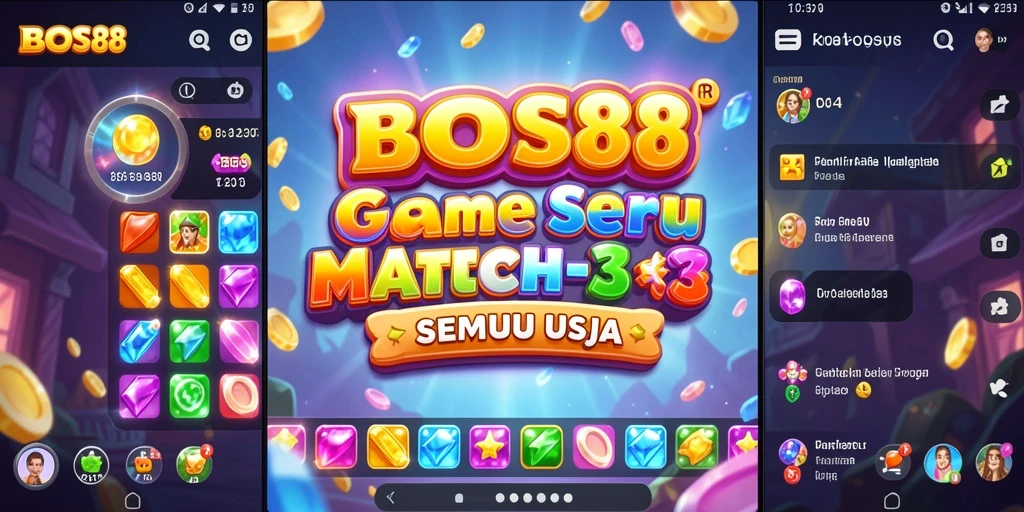 Tampilan gameplay seru <strong>BOS88</strong> dengan kombinasi elemen Match-3.