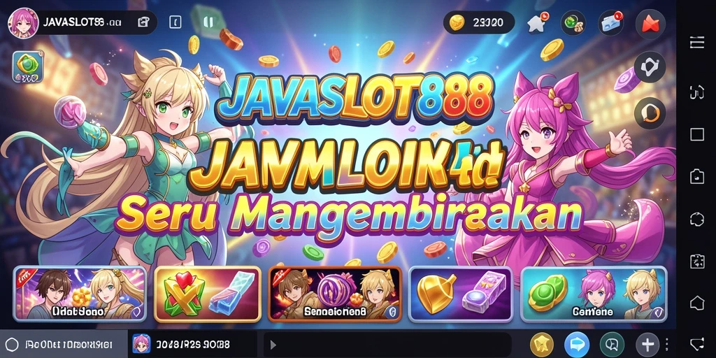 Tampilan gameplay <strong>JAVASLOT88</strong> yang penuh warna dan karakter anime yang menawan.