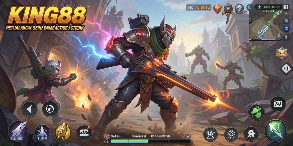 Tampilan screenshot KING88 menunjukkan aksi mendebarkan dan karakter menarik dalam pertempuran.
