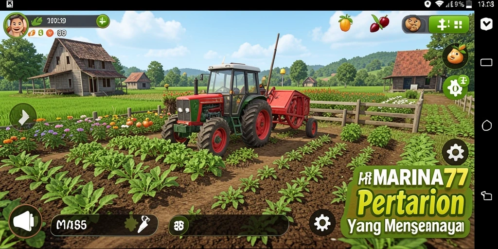 Tampilan gameplay <strong>MARINA77</strong> yang menunjukkan suasana pertanian yang hidup dan berwarna.