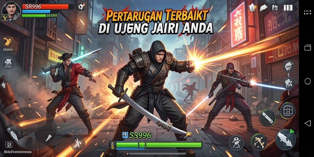 Screenshot utama dari gameplay pertarungan seru di SR996.