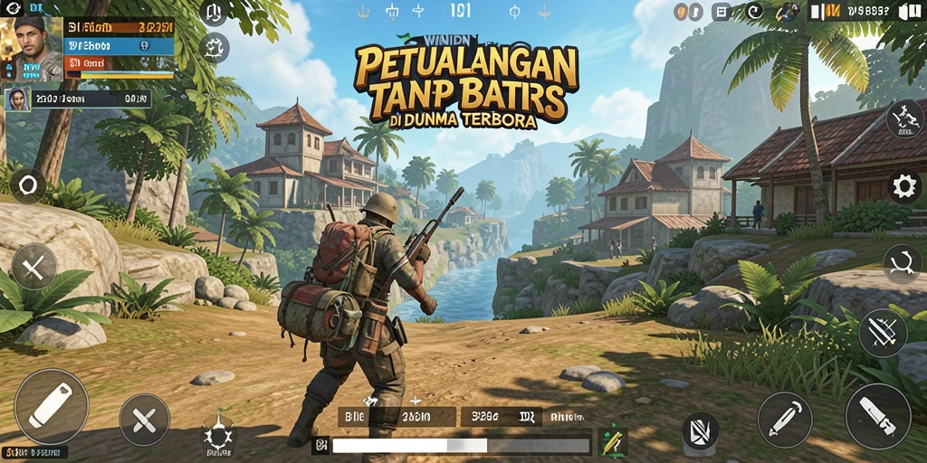 Tangkapan layar gameplay WINIDN yang menampilkan pemandangan indah dunia terbuka.